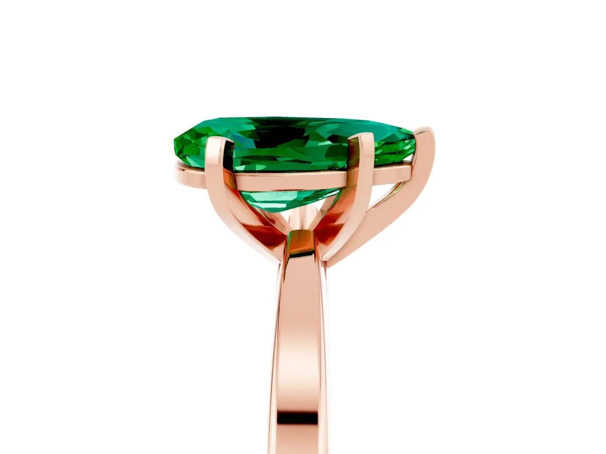 Pear Cut Emerald Solitaire Engagement Ring with Classic Band and Four-Prong Setting Rose gold