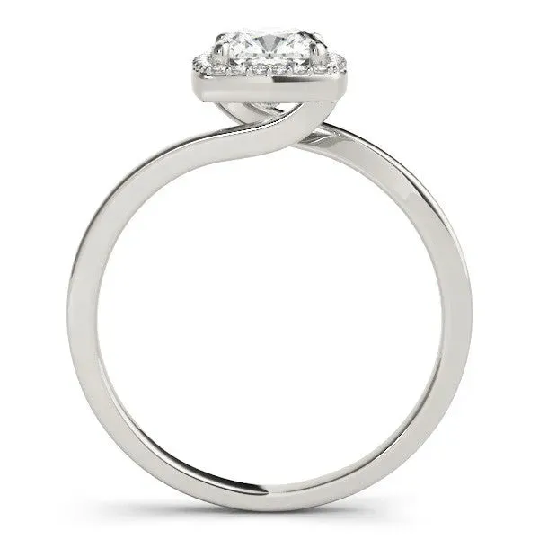 Cushion Cut Halo Solitaire Engagement Ring with Round Diamond and Four-Prong Setting Silver
