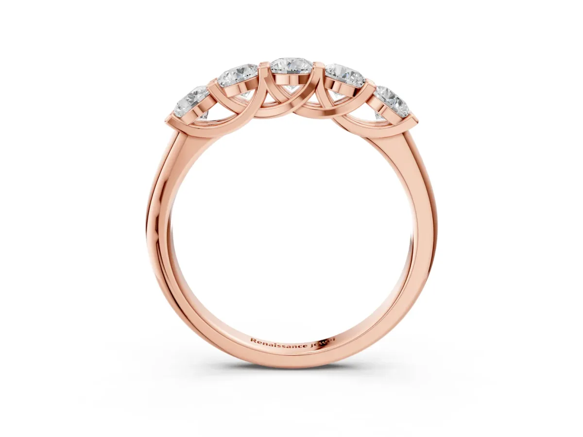 Round Cut Diamond Half Eternity Band with Prong Setting Rose gold