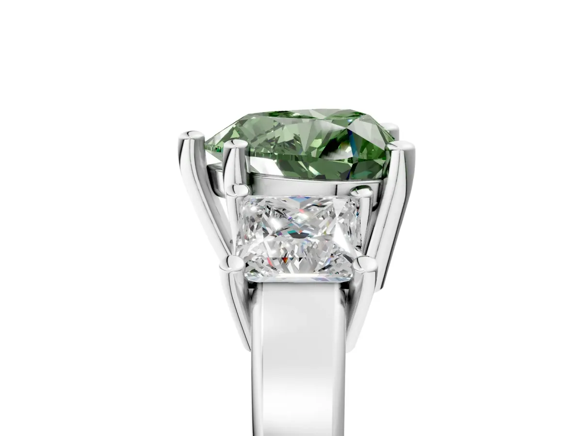 Fancy Green Three-Stone Heart Cut Cut Solitaire Ring with Prong Setting Platinum