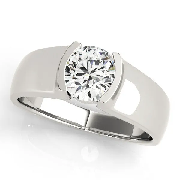 Asscher Cut Solitaire Bezel Set Diamond Ring with Wide Band Platinum