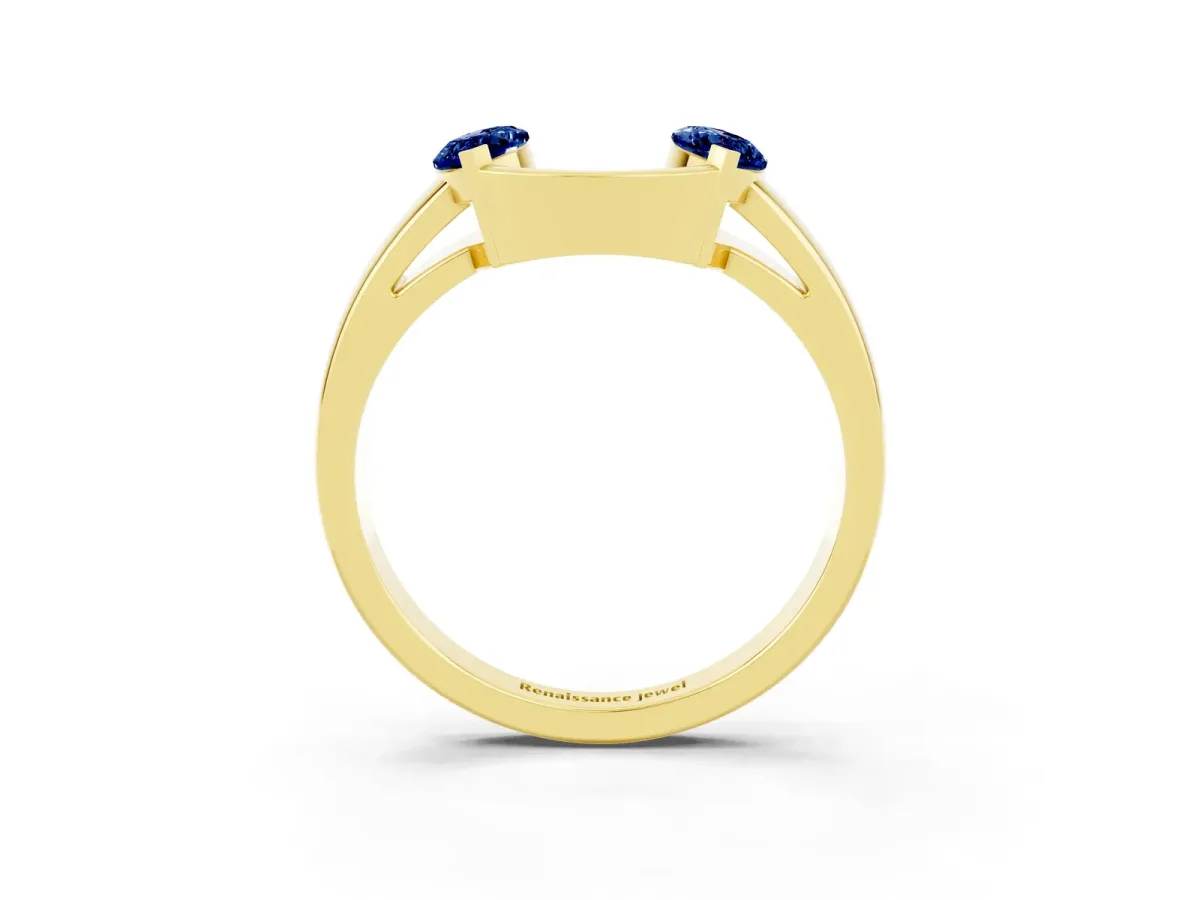 Marquise Blue Sapphire Open Band Ring with Tension Setting Yellow gold