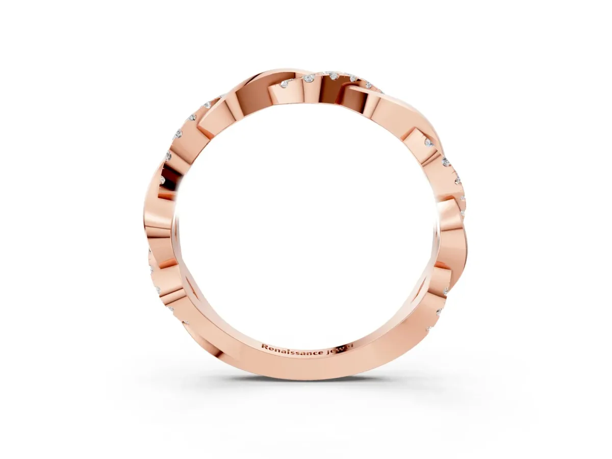 Pavé Round Diamond Twist Eternity Band with Shared Prong Setting Rose gold