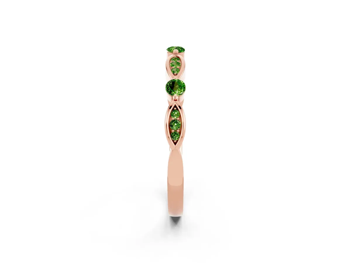 Marquise and Round Peridot Milgrain Band with Bezel Setting Rose gold