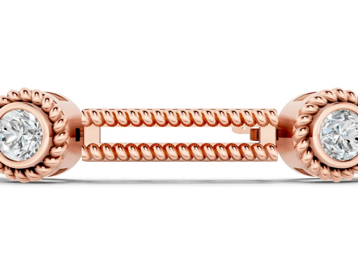 Round Bezel Set Diamond Rope Chain Bracelet Rose gold