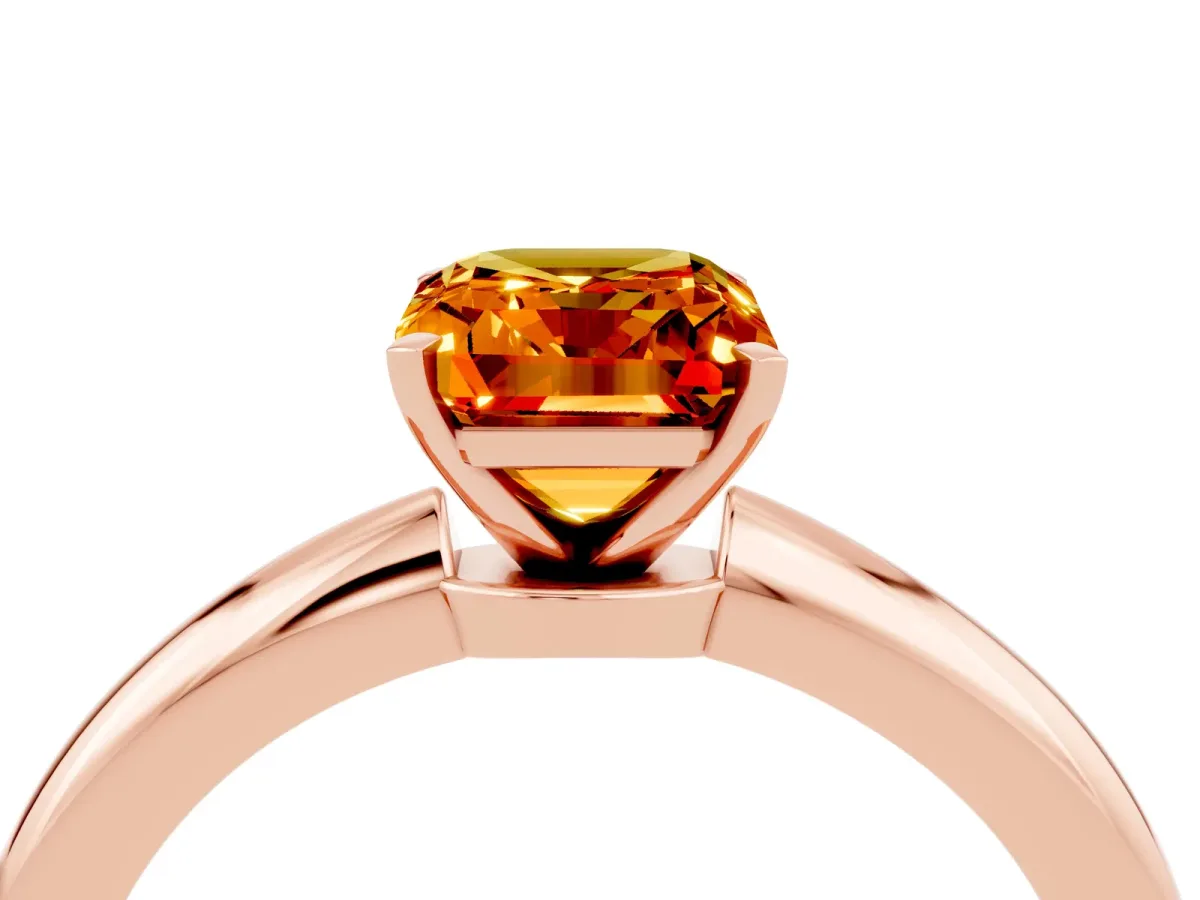 Emerald Cut Citrine Solitaire Ring with Six-Prong Setting and Classic Band Rose gold