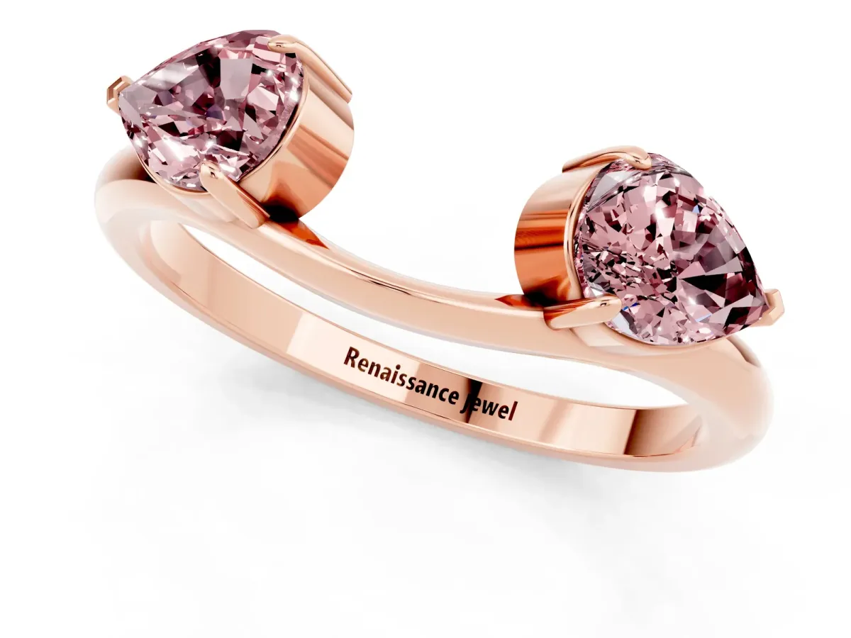 Two-Stone Pear Morganite Bypass Ring with Prong Setting Rose gold