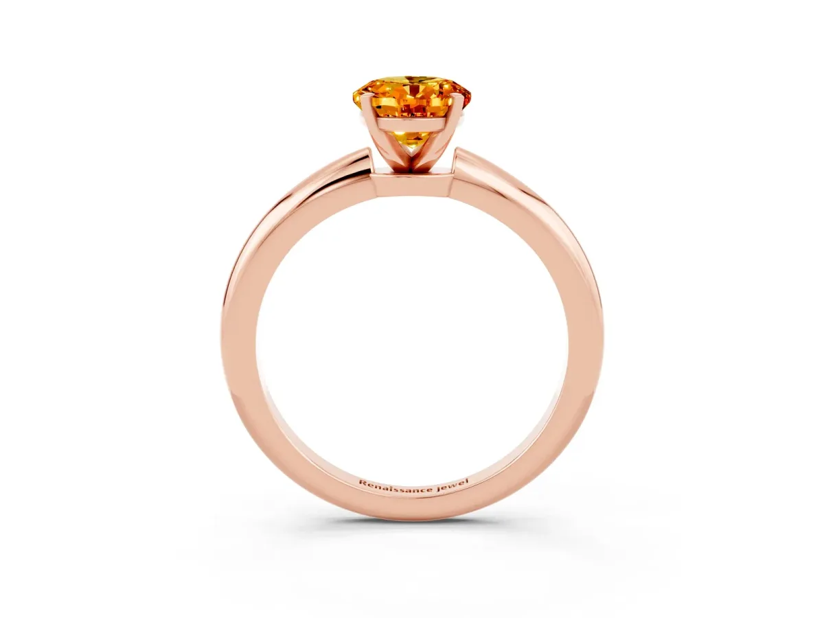 Oval Cut Citrine Solitaire Ring with Six-Prong Setting and Classic Band Rose gold