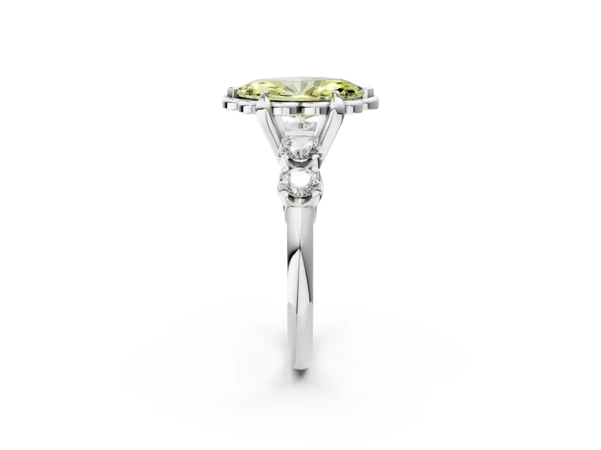 Fancy Yellow Marquise Cut Cut Diamond Floral Halo Engagement Ring with Shared Prong Setting Silver