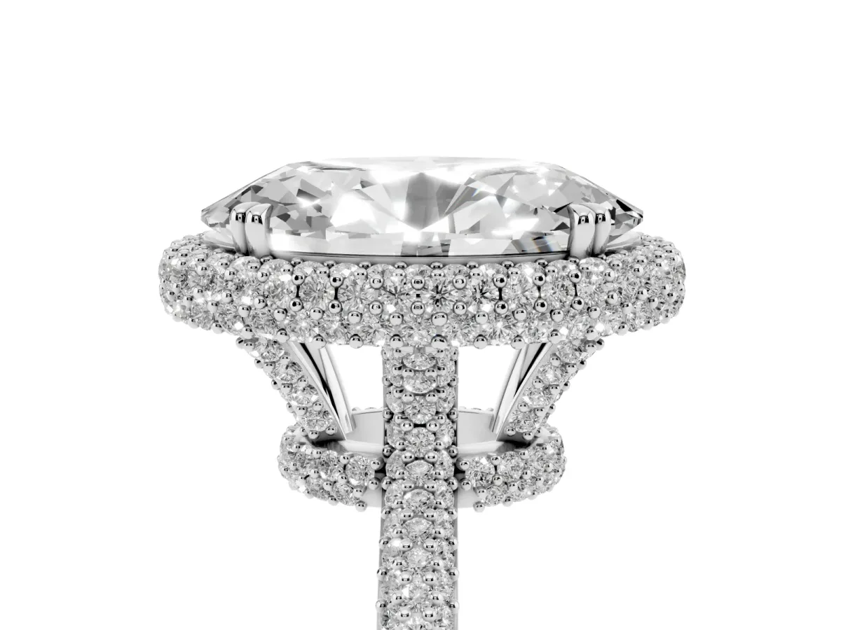 Oval Diamond Halo Ring with Round Diamond Accents Silver