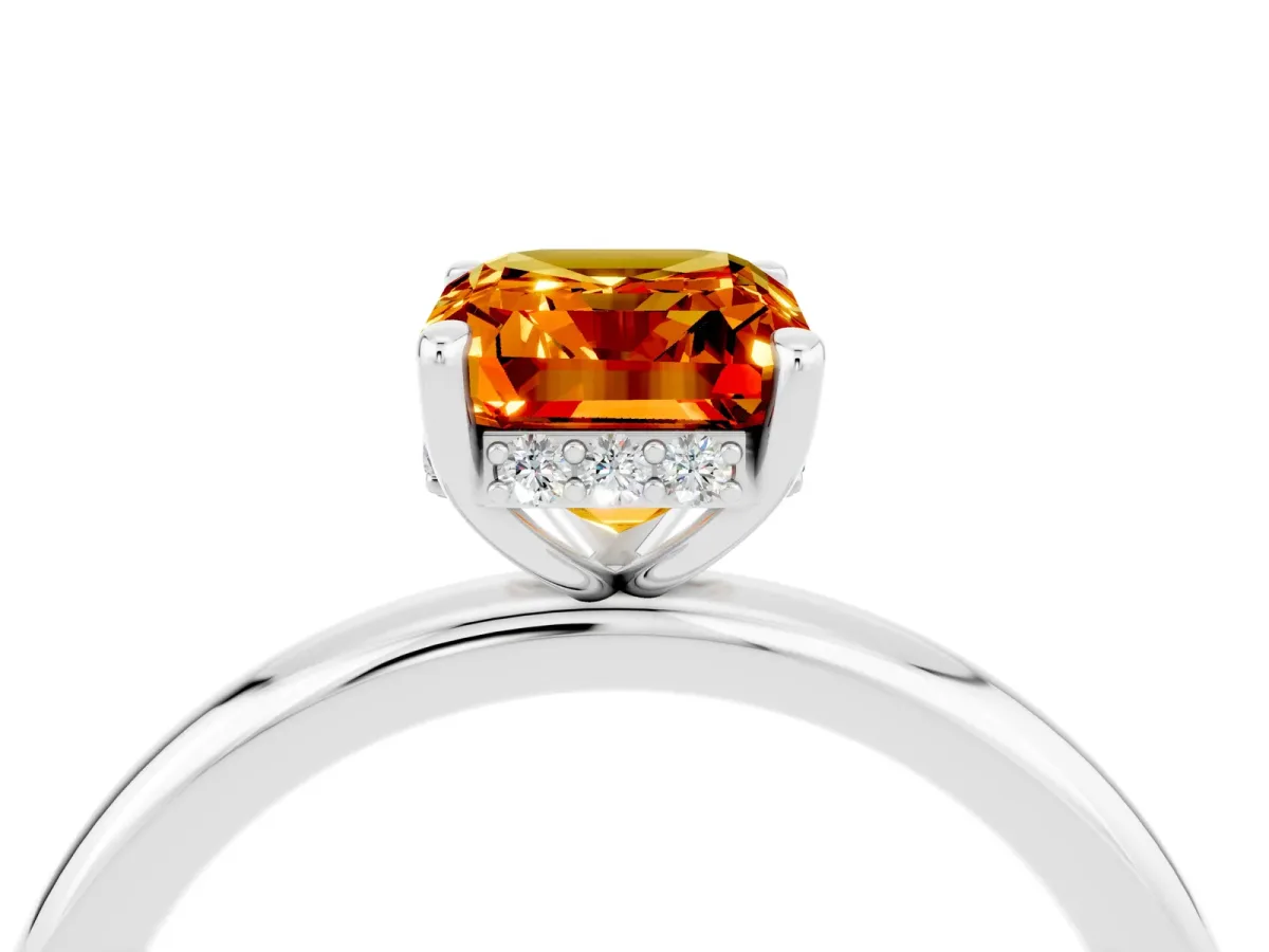 Emerald Cut Citrine Solitaire Ring with Thin Band and Four-Prong Setting White gold