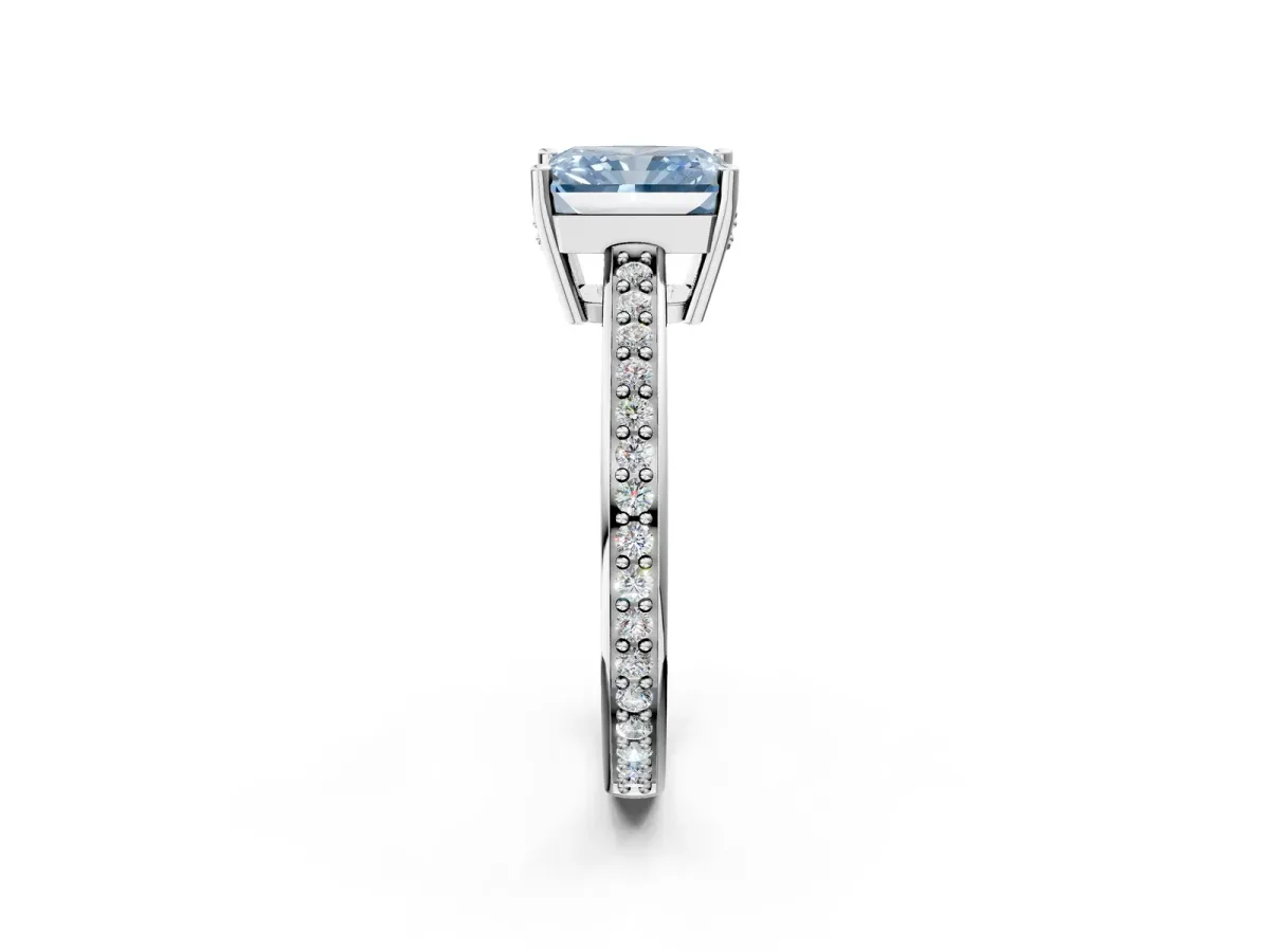 Fancy Blue Radiant Cut Solitaire Pavé Band Prong Setting Ring Platinum