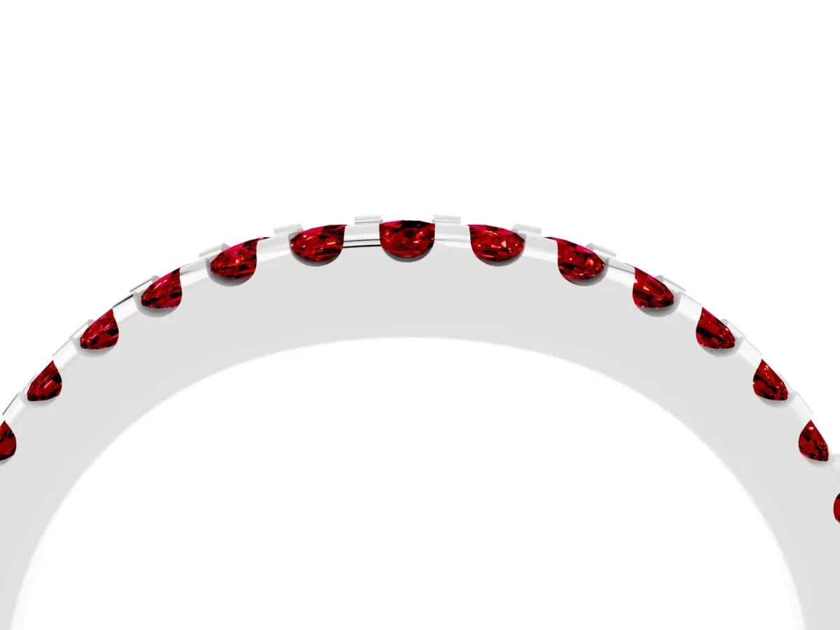 Round Ruby Pavé Curved Wedding Band Silver