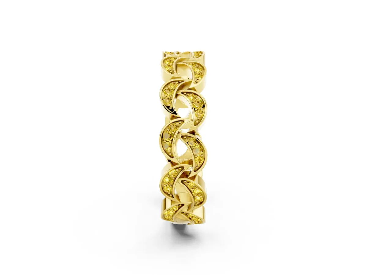 Pavé Round Yellow Sapphire Interlocking Eternity Band with Bezel Prong Setting Yellow gold