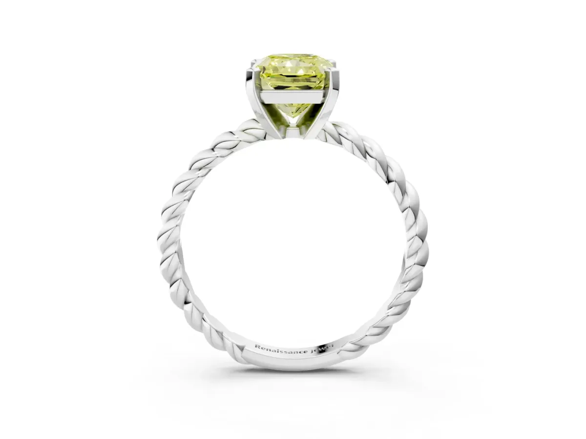 Fancy Yellow Radiant Cut Cut Solitaire Twisted Band with Four-Prong Setting Platinum