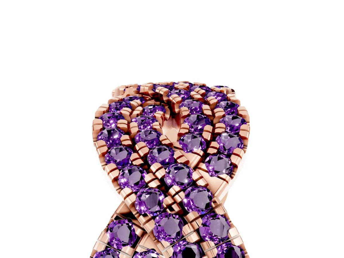 Pavé Round Amethyst Infinity Twist Band with Shared Prong Setting Rose gold