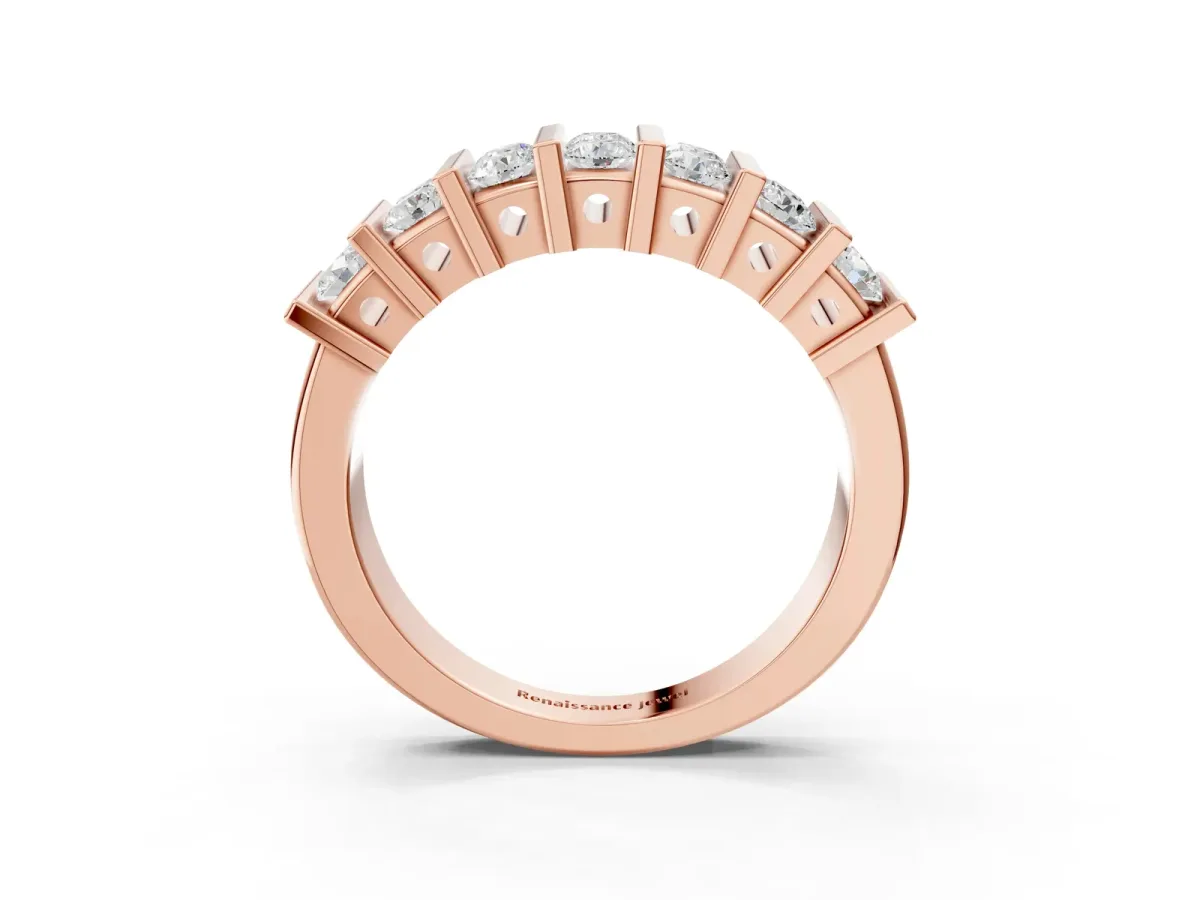 Channel Set Round Diamond Step Band with Bar Prong Setting Rose gold
