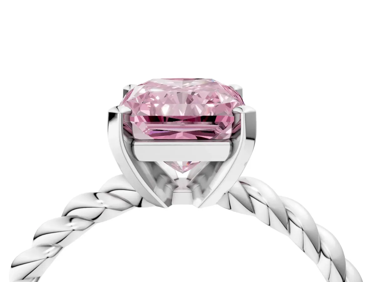 Fancy Pink Radiant Cut Cut Solitaire Twisted Band with Four-Prong Setting Platinum