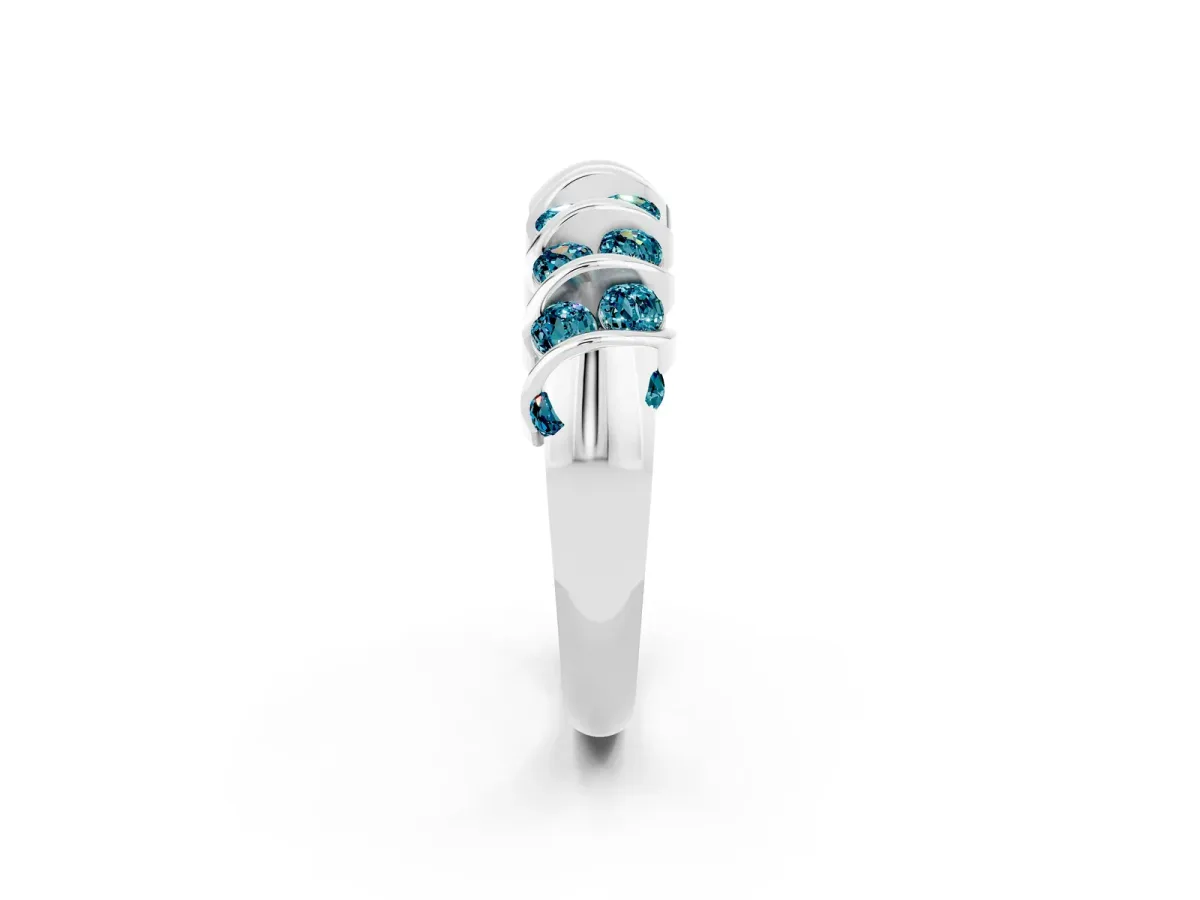Channel Set Round Blue Topaz Multi-Row Band Platinum