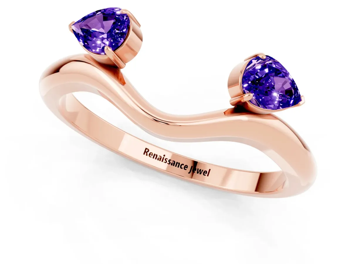 Pear Cut Tanzanite Two-Stone Open Band Ring with Prong Setting Rose gold