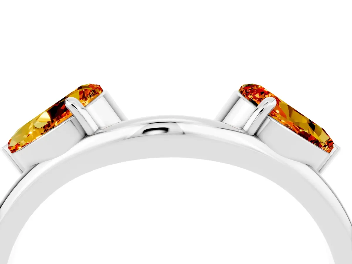 Two-Stone Pear Citrine Bypass Ring with Prong Setting Platinum