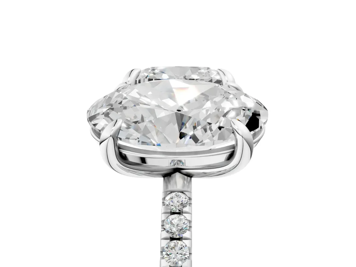 Oval and Cushion Toi Moi Ring with Prong Setting and Pave Band Silver