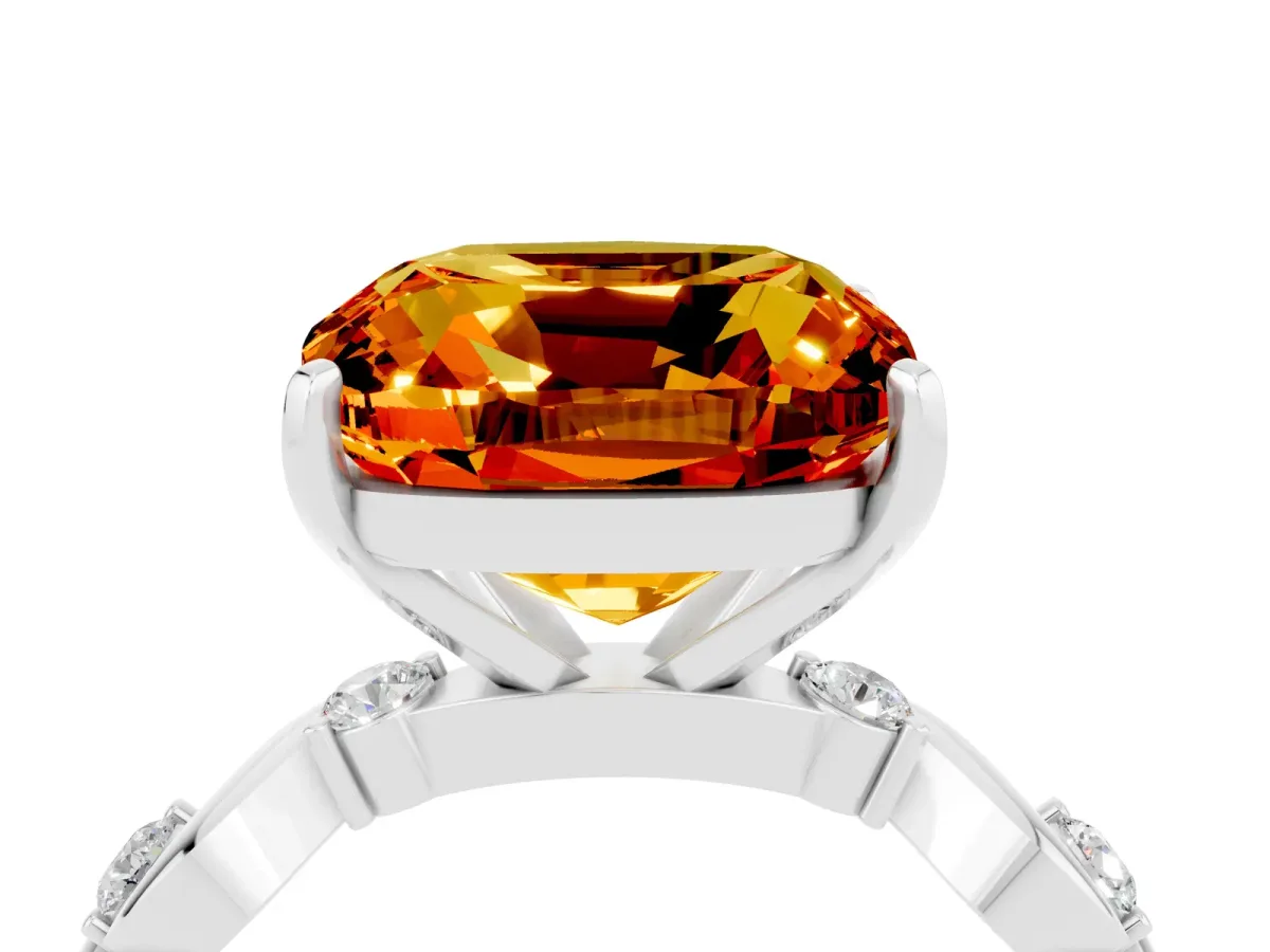 Cushion Cut Citrine Solitaire Twisted Band with Round Accents and Prong Setting Silver