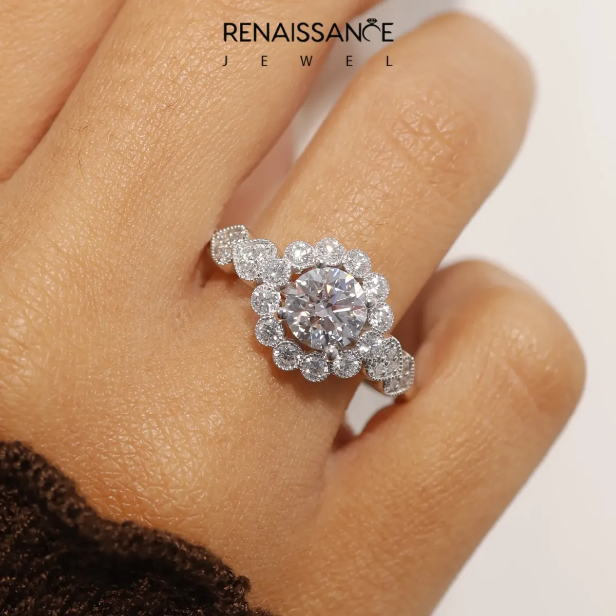 Asscher Cut Brilliant Milgrain Pave Heart Band Solitaire Ring Platinum