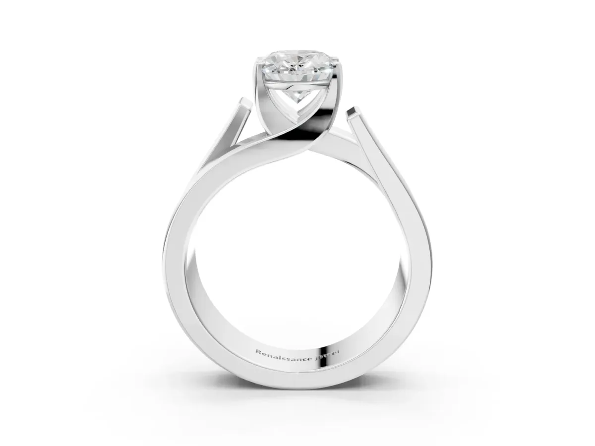 Modern Tension Set Oval Cut Diamond Solitaire Wide Band Ring Platinum