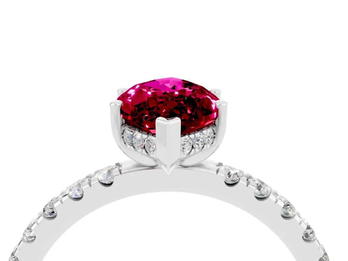 Marquise Cut Garnet Pave Band Solitaire Ring with Round and Prong Setting Platinum
