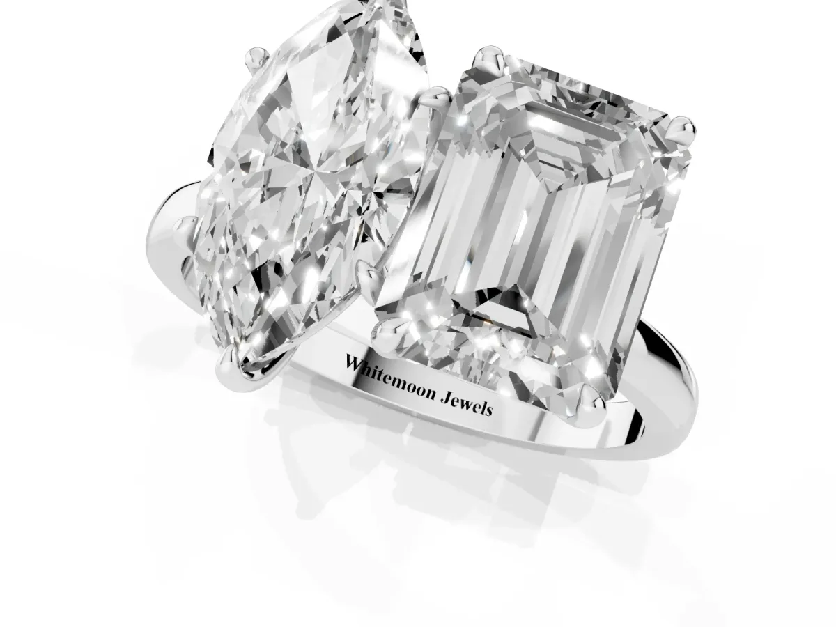 Marquise Cut and Emerald Cut Toi Moi Ring with Prong Setting Platinum