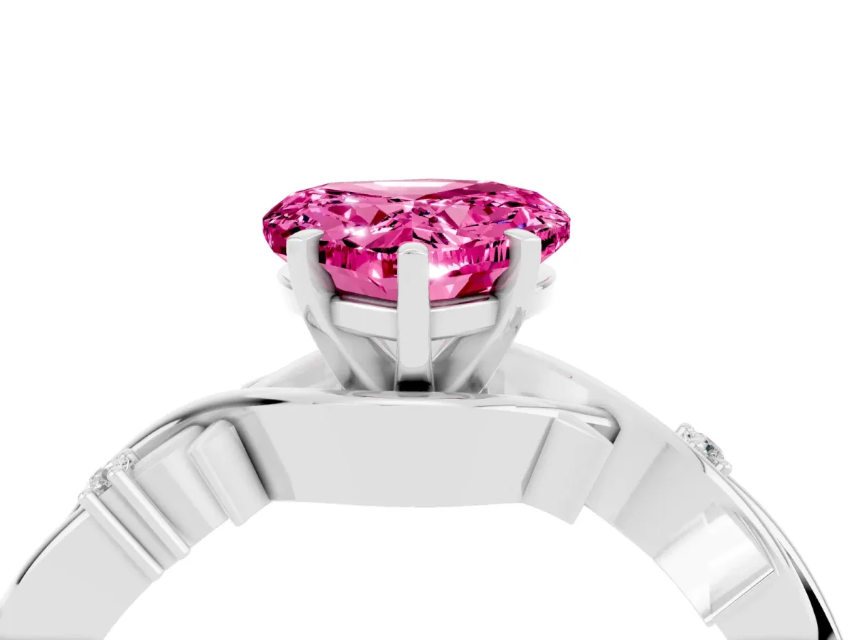 Heart Cut Pink Sapphire Solitaire Ring with Twisted Band and Prong Setting Silver