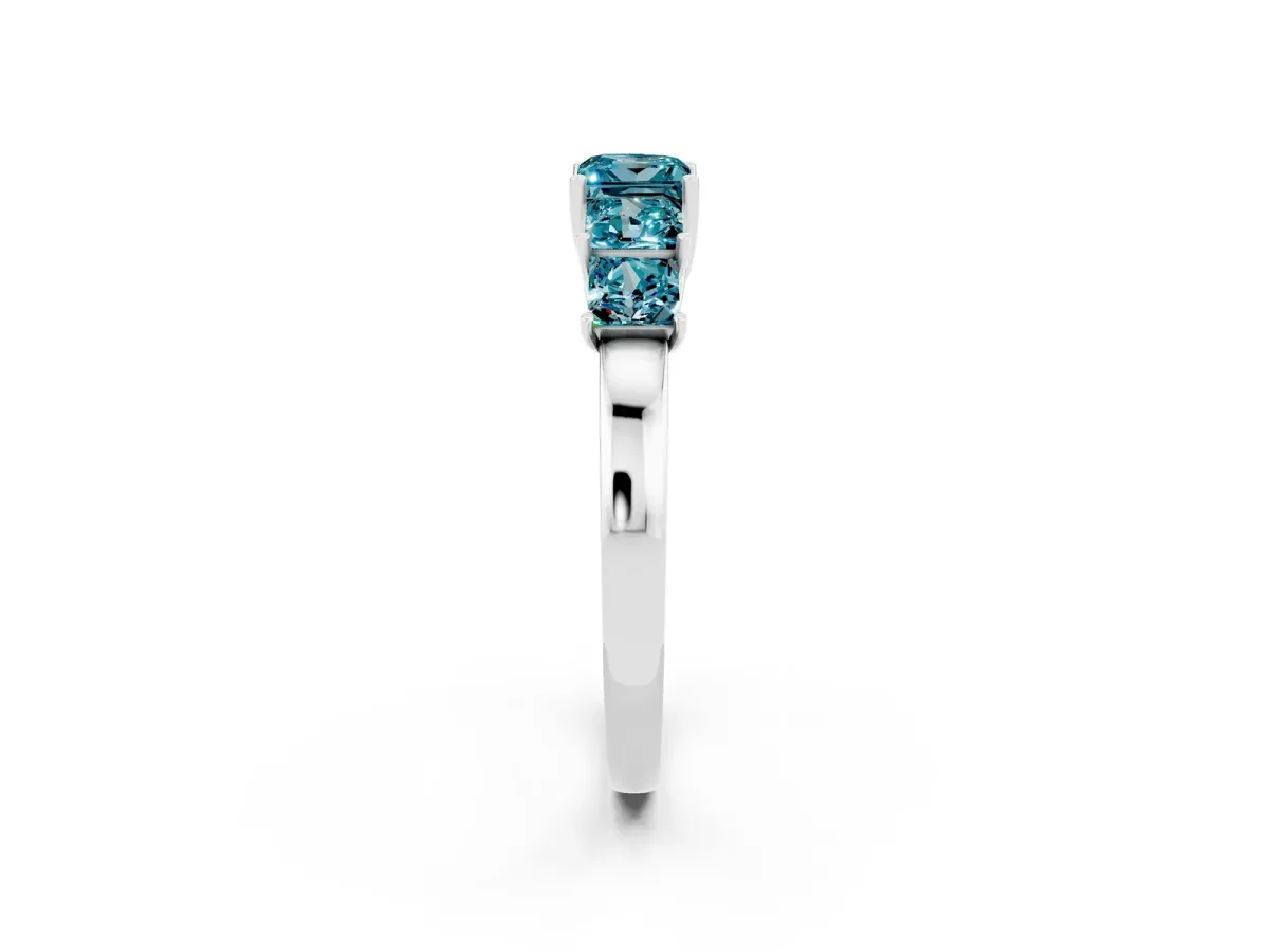 Princess Cut Five-Stone Blue Topaz Ring with Classic Prong Setting Platinum
