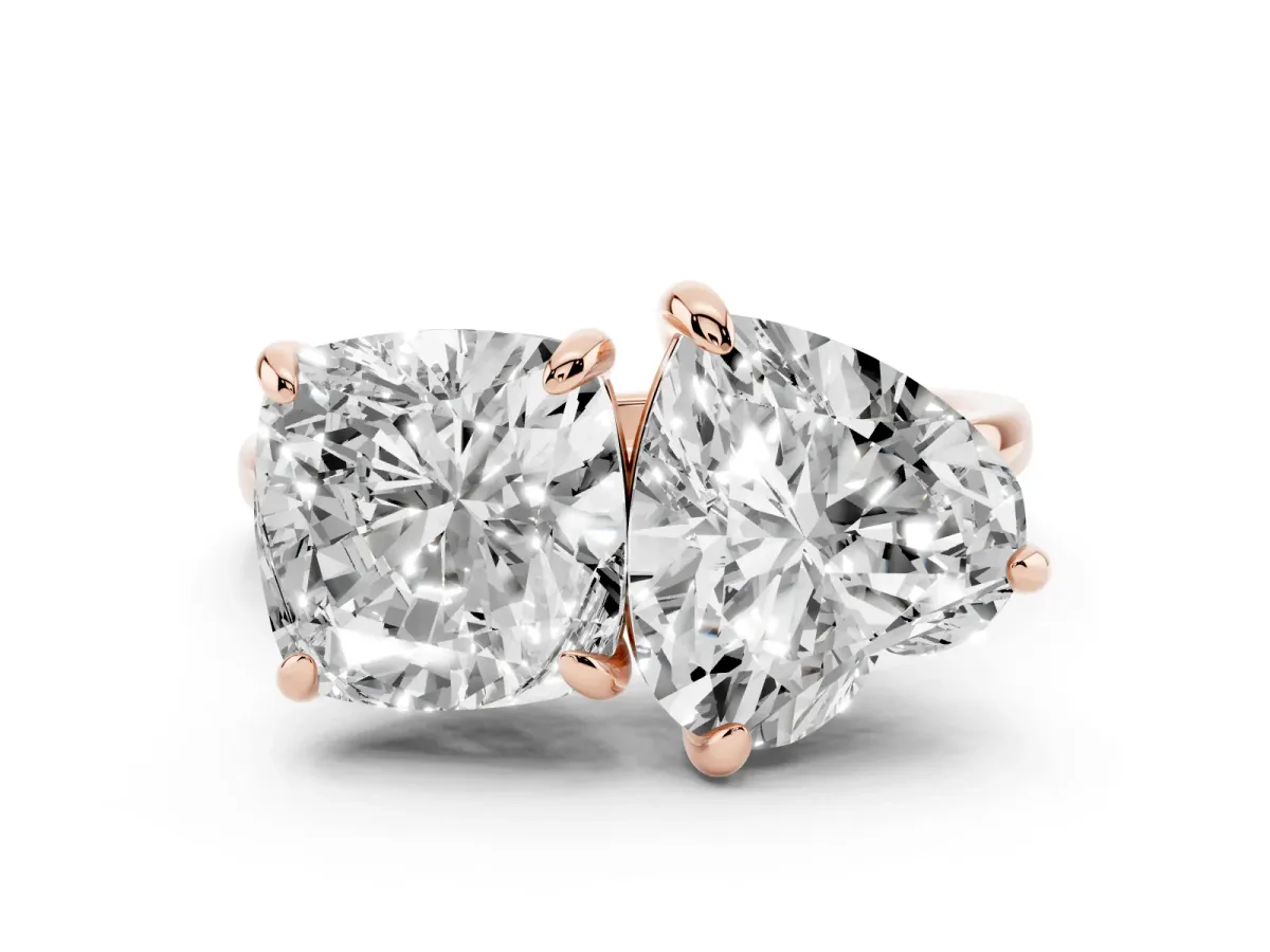 Cushion and Heart Toi Moi Ring with Prong Setting and Plain Band Rose gold