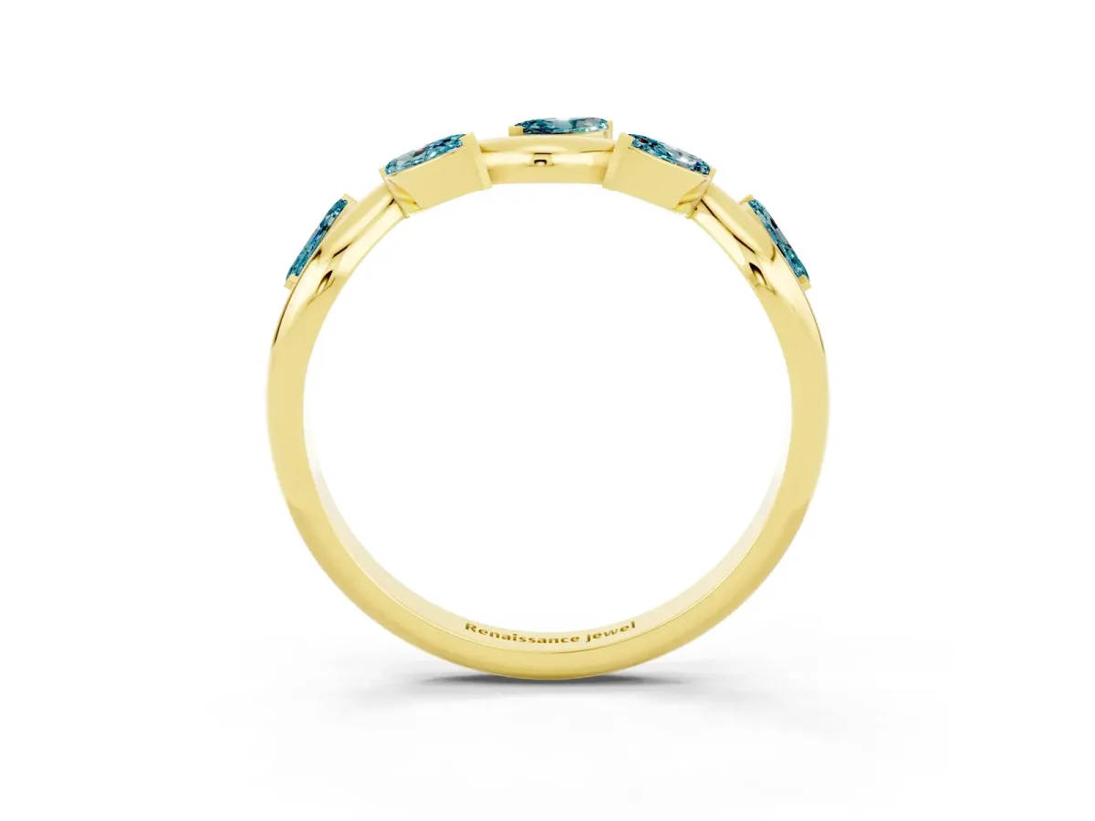 Marquise Blue Topaz Twisted Band with Prong Setting Yellow gold