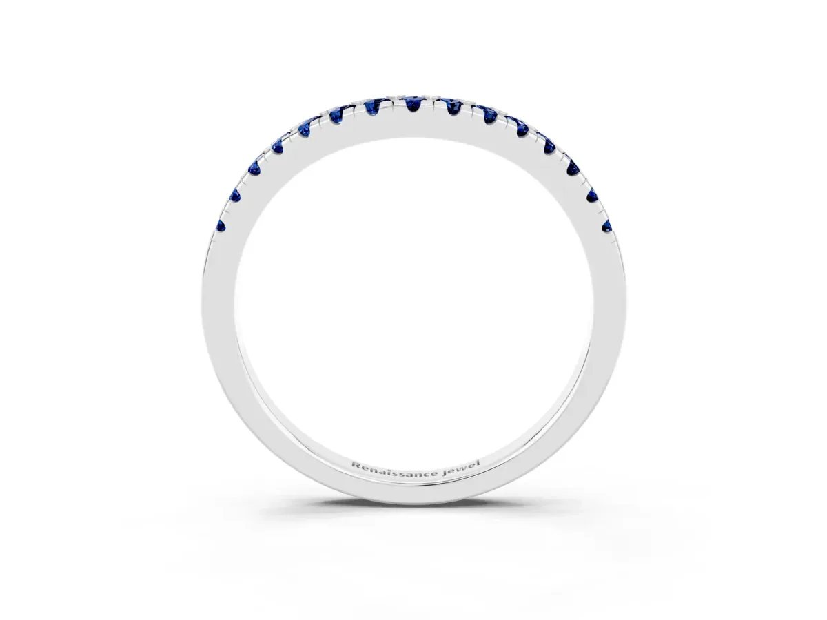 Blue Sapphire Pavé Curved Wedding Band Platinum