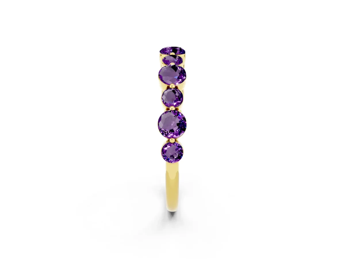Round Amethyst Scalloped Prong Set Eternity Band Yellow gold