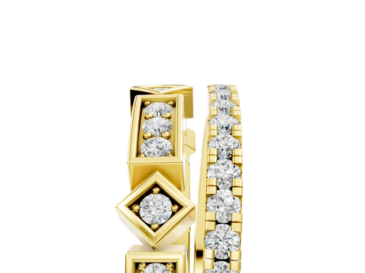 Pavé Round Diamond Channel Set Dual Band with Prong Setting Yellow gold