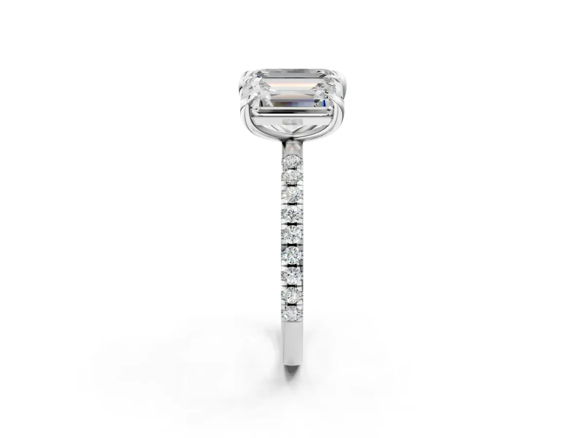 Emerald and Radiant Toi Moi Ring with Prong Setting and Micro Pave Band Silver