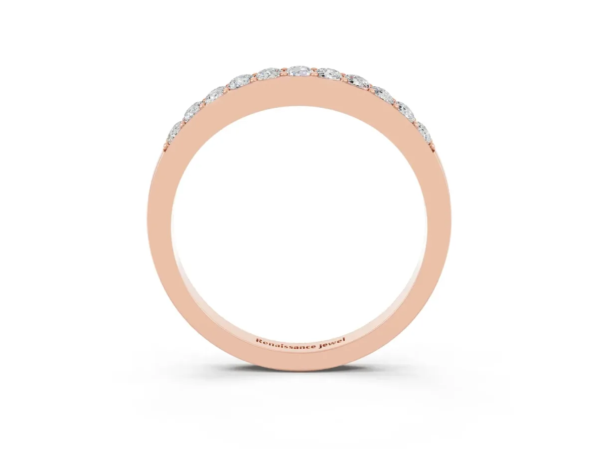 Round Moissanite Curved Wedding Band with Channel Setting Rose gold