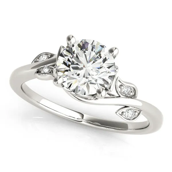 Asscher Cut Solitaire Twist Engagement Ring with Leaf Accents and Prong Setting Silver