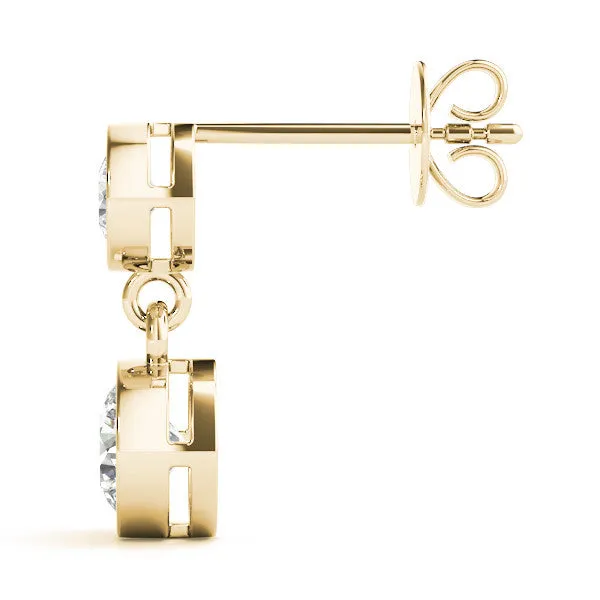Bezel-Set Round Cut Drop Earrings with Post Back Yellow gold