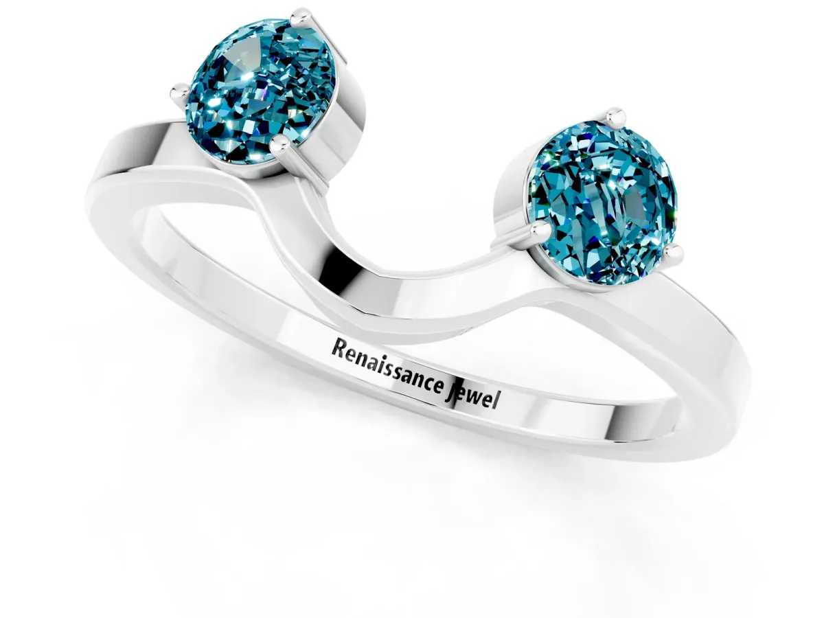 Dual Round Blue Topaz Open Band Ring with Prong Setting Silver