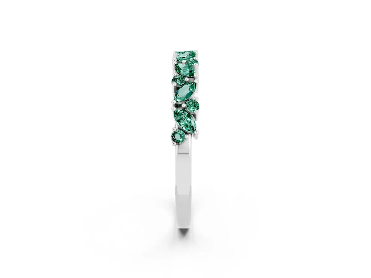 Marquise and Round Green Sapphire Vine Eternity Band with Prong Setting Silver