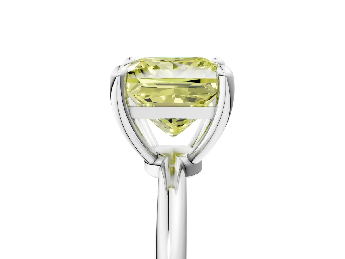 Fancy Yellow Princess Cut Solitaire Diamond Ring with 4-Prong Setting on a Classic Band Silver