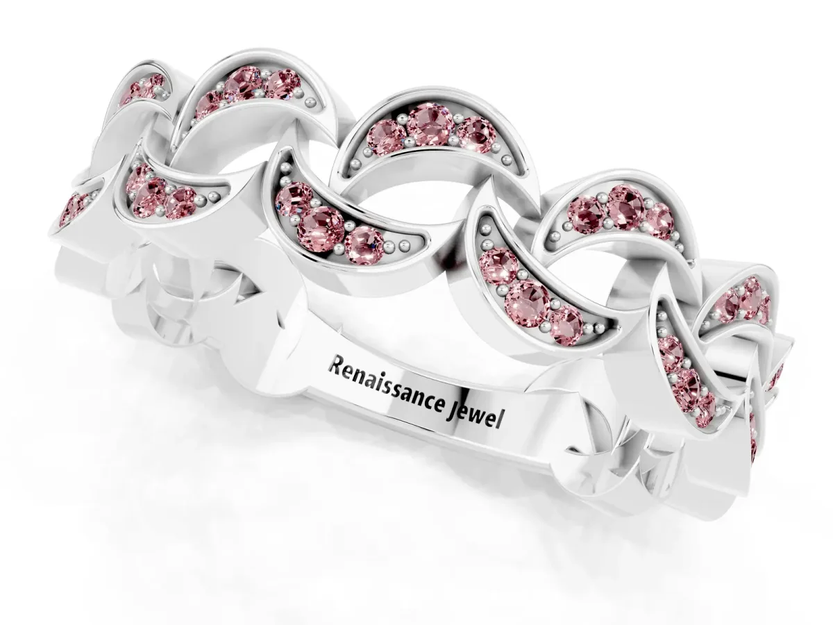 Pavé Round Morganite Interlocking Eternity Band with Bezel Prong Setting Platinum