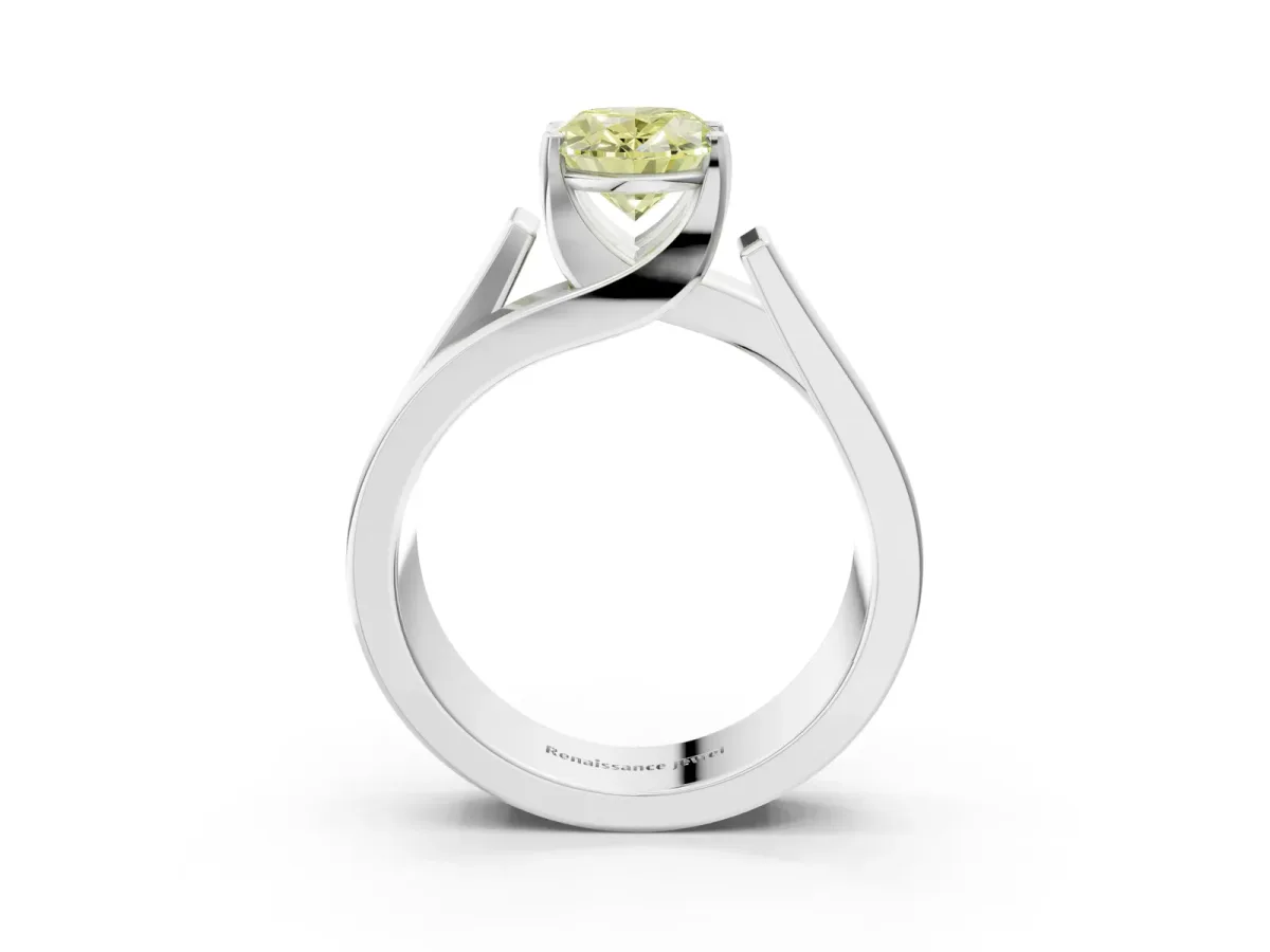 Fancy Yellow Modern Tension Set Oval Cut Diamond Solitaire Wide Band Ring Silver