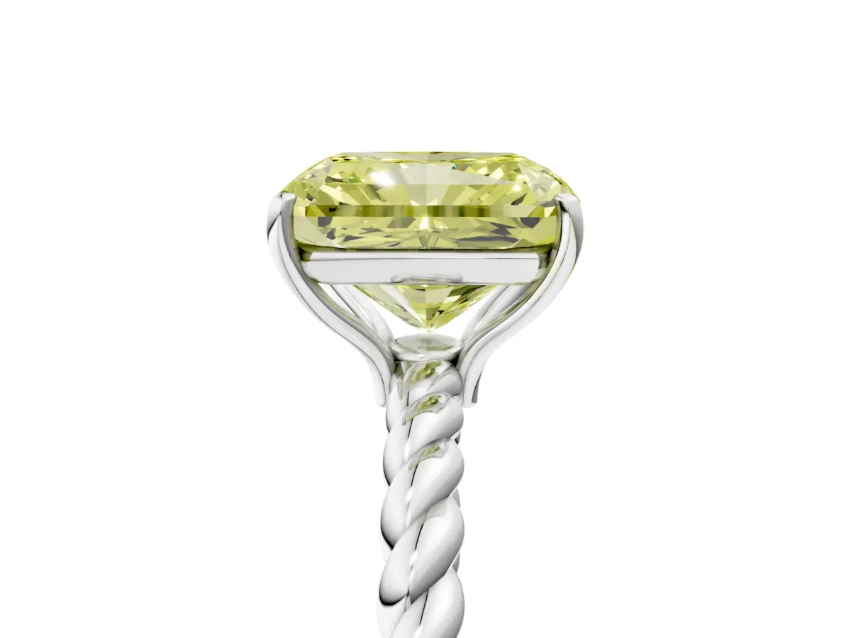 Fancy Yellow Radiant Cut Solitaire Twisted Band 4-Prong Ring Platinum