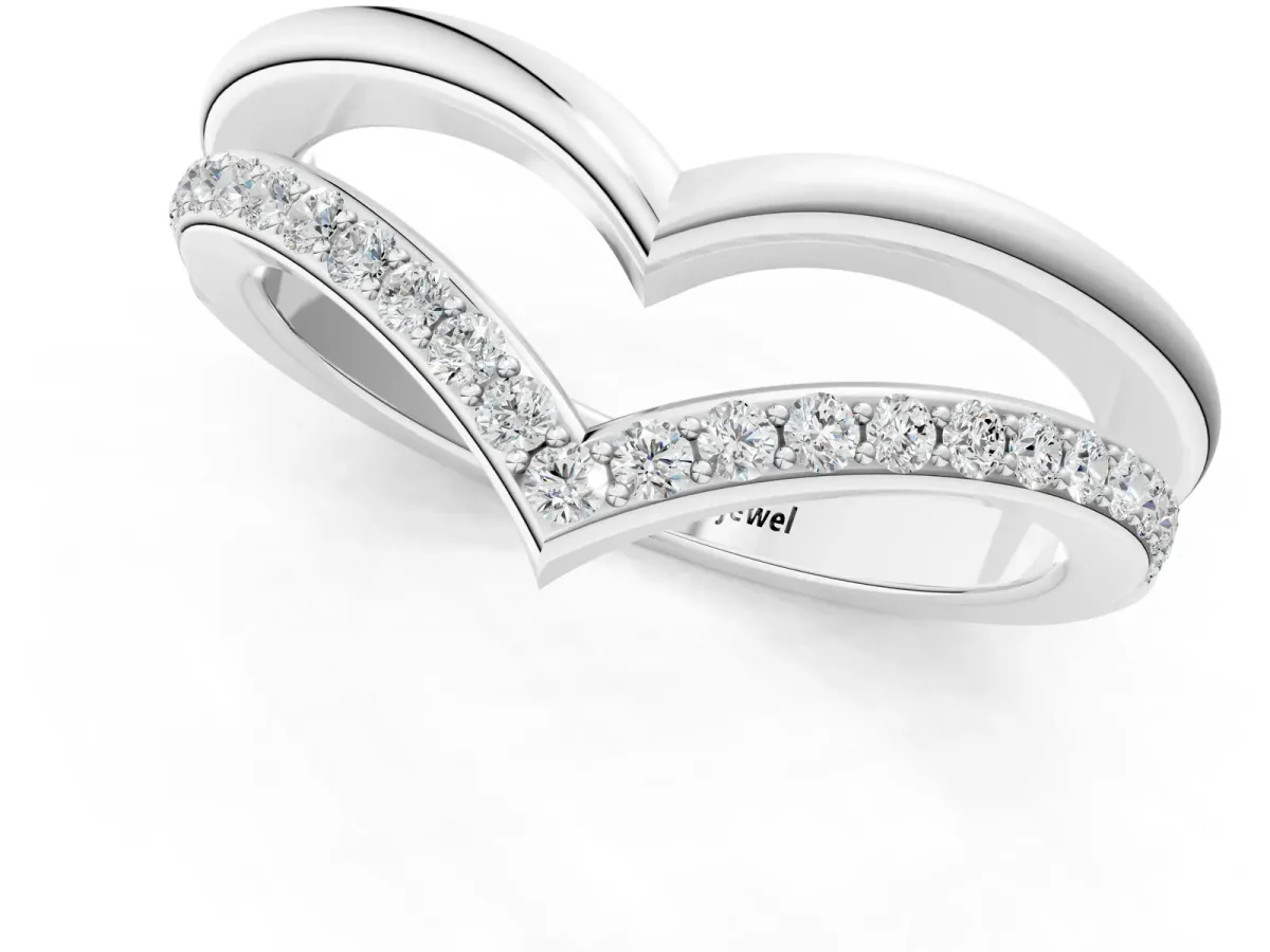 Pavé Round Diamond Chevron Band with Channel Setting White gold