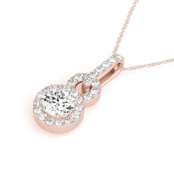 Round Halo Diamond Pendant with Pavé Setting Rose gold